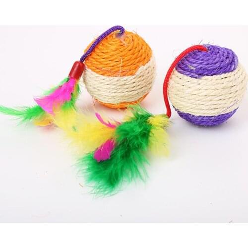 Pet Cat Kitten Toy Rolling Sisal Scratching Ball Funny Cat Kitten Play Dolls Tumbler Ball Pet Cat Toys Feather Toy Dropshipping