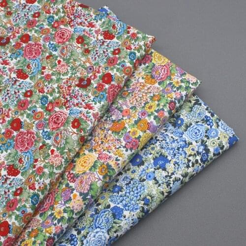 Graceful Red Blue Yellow Blooming Rose Flower 100% Cotton Poplin Fabric 50x140cm Floral Fabricn patchwork for quilting bedding c