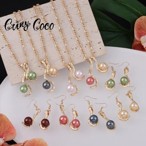 Hawaiian New Fashion Jewelry Sets Colorful Pearl Gold Polynesian Pendant Necklaces Earring Set Wholesale for Women Party Wedding
