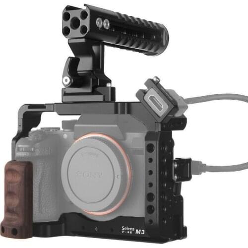 Selens a7iii a7r3 a7m3 Camera Cage Rig For A7III A7R3 A7M3 Cold Shoe Mount with Aluminum Top Handle Grip Pearwood handle