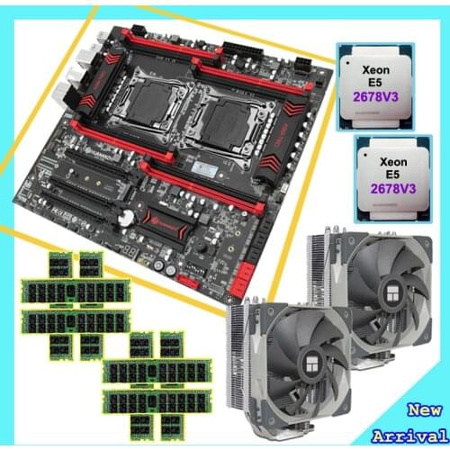 HUANANZHI X99-T8D Dual CPU Motherboard Combo 2 M.2 SSD Slot 2 Xeon Processors E5 2678 V3 CPU Coolers 8*16G 1866 128G RAM REG ECC