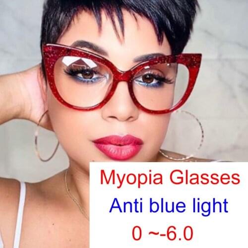 Trendy Transparent Women Glasses Myopia Red Big Frame Eyeglasses Optical Cat Eye Glasses Anti Blue Light Computer Glasses Wives