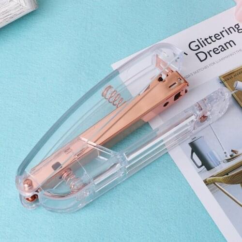 Fashion Rose Gold Stapler Acrylic Metal 24/6 26/6 Practical Manual Staplers Tool K5DB