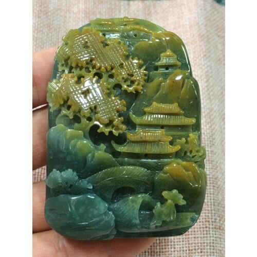 Natural Myanmar jade A HandCarved landscape green jade pendant jade necklace pendants jewelry jade necklaces woman