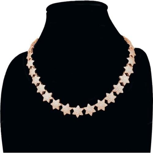 Men Stars Chocker Necklace Hip Hop Iced Out Bling Gold Silver Color Zirconia Copper Chain Necklace Charm Gift for Women Girl