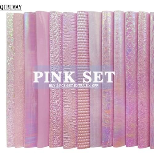 QIBUMAY 22*30cm Pink PU Leather Sheets Chunky Glitter Smooth Snake Vinyl Fabric For Bows Handbag Accessories Synthetic Leather