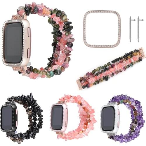 Gems Stones Watch Strap Bling Diamond Bangle Strap for Fitbit Versa Smart Watch Band Replacement Wristband Bracelet with Cover