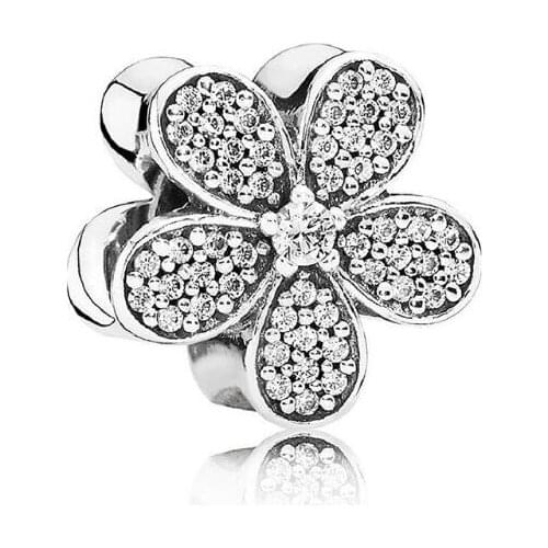 Genuine 925 Sterling Silver Bead Charm Cute Daisy Flower With Crystal Beads Fit Pan Bracelet & Necklace DIY Jewelry