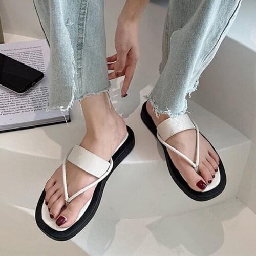 Women Slippers Shoes Clip Toe Flats Thich Bottom Solid Flip Flops Ladies Beach Concise Casual Female Summer 2021 New Bathroom