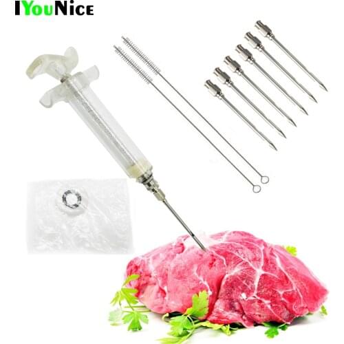 IYouNice 20ML/50ML/100ML Barbecue Syringes Stainless Steel Needles Injector Meat Sausage Stuffer Kitchen Tool Meat Injectors