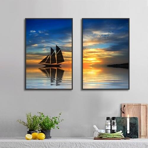 Twilight Sea And Sailboat Poster Print Canvas Painting Picture Aisle Home Wall Art Graffiti Bedroom Modern Decoration Custom
