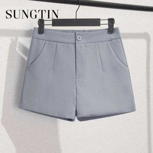 Sungtin Elegant Basic Womens Shorts High Waist Casual Solid Suit Shorts Summer 7 Color Chic Short Pants Women Korean Style 2021