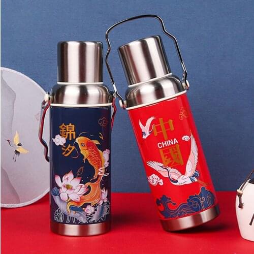 Thermos 304 Stainless Steel Vintage Thermos Flask Household Large Capacity Open Nostalgic Retro Hot Water Tea Bottle
