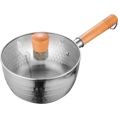 Schnesland Stainless Steel Yukihira Pan with Lid Japanese Saucepan with Wooden Handle