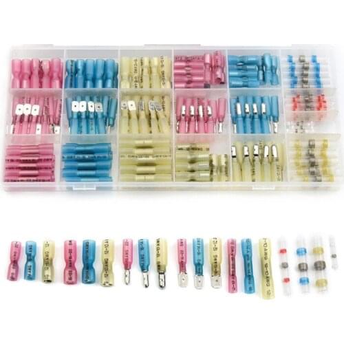 YT 200pcs/lot Fully Insulated Bullet Spade Butt Crimp Heat Shrink Thicken Terminal Connector Soldering Sleeves Connector Kit