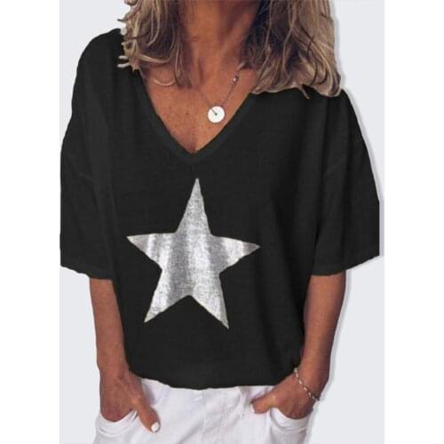 Plus Size 5XL Woman tshirts Star Print Summer All-match Tshirt Tops Women Short Sleeve T-shirt femme t-shirts mujer camisetas