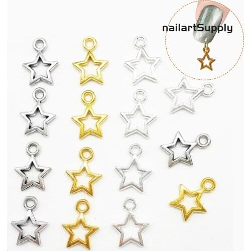 100 pcs/pack Tiny Gold Star Dangle Nail Art Charms Retro Metal Nail Pierced Fingernail Hollow Nails Jewelry Decor Christmas &*&1