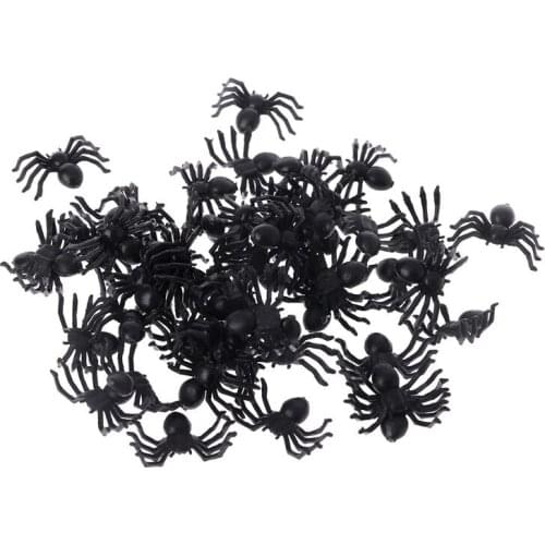 50Pcs Small Black Plastic Fake Spider Toys Funny Joke Prank Props Halloween Decor Indoor Outdoor