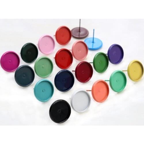 8/10/12mm 20pcs/lot 26 Colors Plated Earring Studs,Earrings Blank/Base,Fit 8-12mm Glass Cabochons,Buttons;Earring Bezels