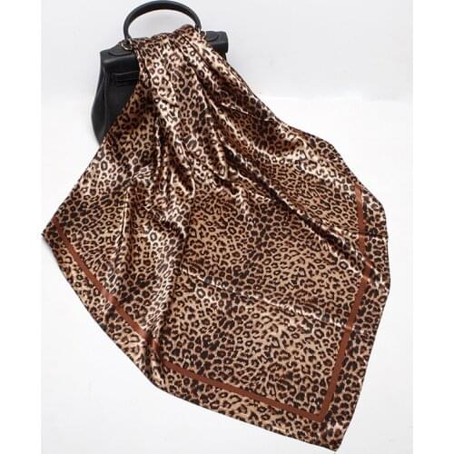 90*90cm Luxury Women Multifunction Polyester Silk Scarf Sexy Leopard Prints Patchwork Satin Small Square Wraps Scarves Shawl