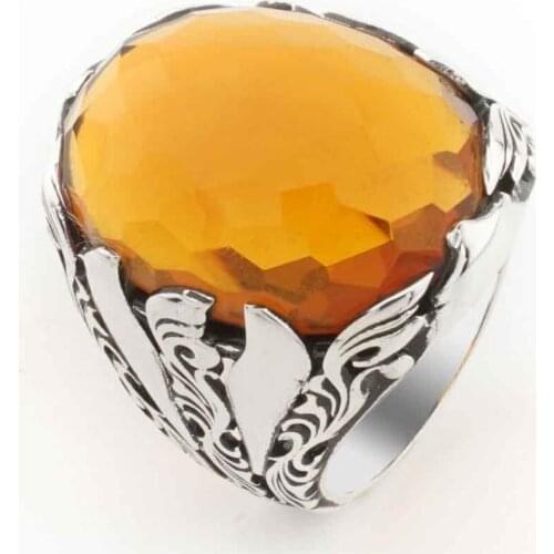 925 sterling Silver Yellow Zircon Men Ring Model 7