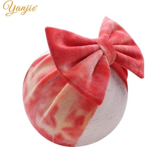 Fashion Tie Die Velvet Bow Headband 5'' Big Bows Turban for Girls Elastic Hair Band 2021 New Arrival Head Wrap Hair Accessories