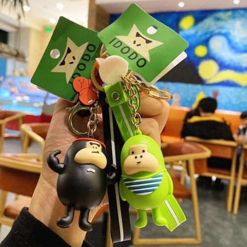 Kung Fu Monkey Keychain Cartoon Couple Men and Women Anime Key chain Friends Cute Funny Keyring Car Pendant Gift Accessories