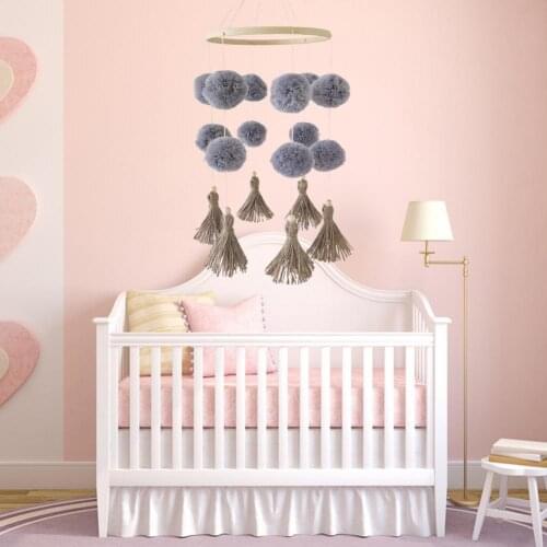 Rotating Wood Baby Crib Rattles with Pompon Visually Appealing Crib Mobiles Rattle for Home