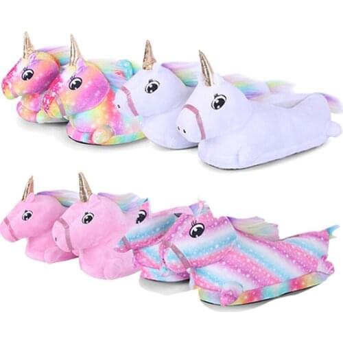 Kigurumi Unicorn Home Slippers Winter Kids Shoes For Boys Girls Slippers Cartoon Animal Claw Child Licorne White Leisure Shoes
