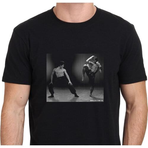 Hot sale 2019 New 100% Cotton Short Sleeve Print Fitness Bruce LEE and Tony Jaa Mens T-Shirt Black Size: S-3XL T-Shirt