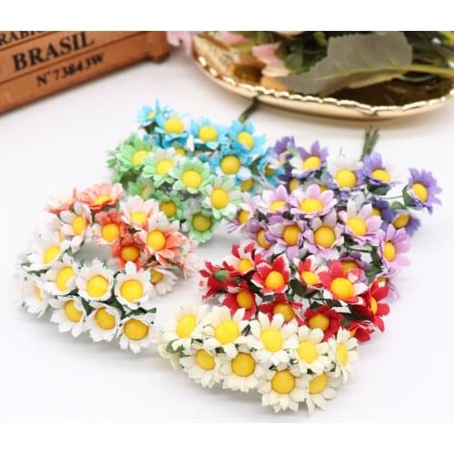 10 pcs/ lot cheap Mini Silk Daisy Artificial Rose Flowers Bouquet DIY Wedding Decoration Paper Flower For Scrapbooking Flower