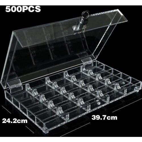 JIESITE 500/600PCS Acrylic Poker Chips Tray/Box/Case Transparent Chips Box With Cover/Lock Casino Accessories Texas