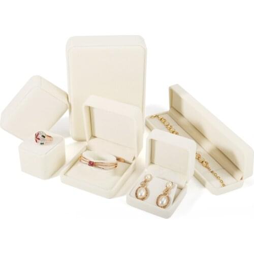 Quality creamy-white Velvet Earring Necklace Collection Bracelet Display Holder Jewelry Storage Case Proposal Ring Bangle Box