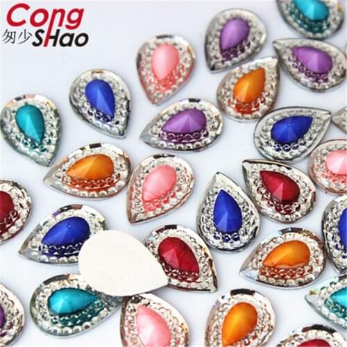 Cong Shao 100Pcs 10*14mm Drop shape Colorful Flat back Resin rhinestone trim stones and crystals DIY costume Accessories ZZ742