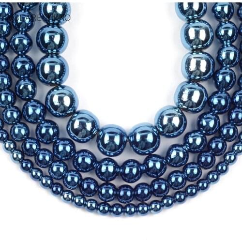 Blue Nano Vacuum Plating Hematite Stone Round Beads For Jewelry Making 3mm-10mm Spacer Loose Beads Diy Bracelets Jewellery 15"