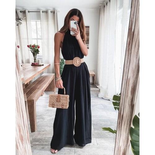 Nowsaa Office Lady Elegant Sleeveless Jumpsuit Women One Piece Overalls Pants Autumn Summer High Waist Jumpsuits Rompers 2021