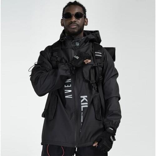 April MOMO Multi Pockets Cargo Jackets Men Windbreaker 2021 Hip Hop Streetwear Outdoor Techwear Jackets Harajuku Cargo Coats