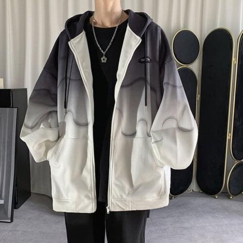 Gradient jacket men and women loose top cardigan sweater autumn and winter bombing street lovers hooded baseball uniform y2k