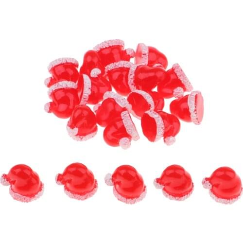 20 Pieces Dollhouse Miniature Red Santa Claus Hats Christmas Party Ornaments