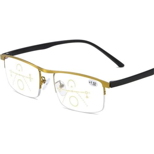 Seemfly Classic TR Multifocal Progressive Reading Glasses Unisex Retro Metal Frame Anti Blue Rays Goggle Spectacle +1.0 To +4.0
