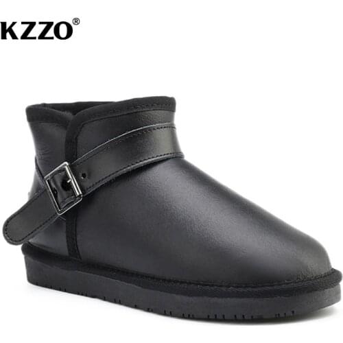 KZZO New Fashion 100% Genuine Leather Waterproof Short Boots Australia Men Shearling Wool Fur Lined Ankle Winter Keep Warm shoes