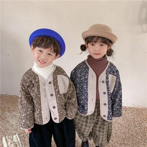 9156 Children Coat Retro Jackets Autumn Winter 2021 Girls Cotton Floral Coat Boys Retro Casual Top Cardigan 1-7Year Kids Coat