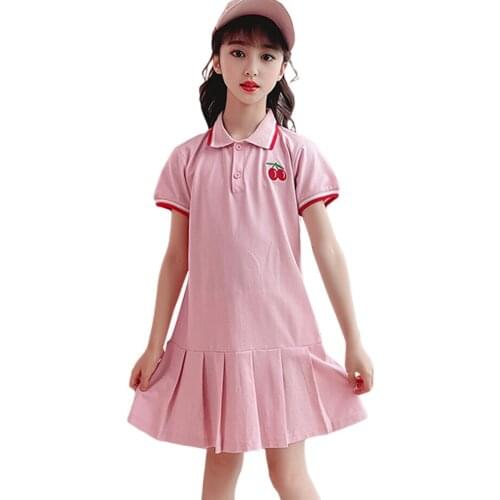 Dress Girl Cherry Pattern Dress For Girl Patchwork Dress For Kids Summer Costume For Girls 6 8 10 12 14