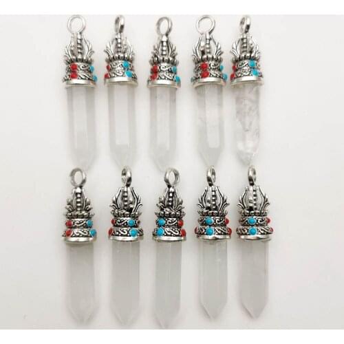 Fashion good quality natural white crystal pillar charms Pendants Wholesale 24pcs/lot for jewelry marking free shipping