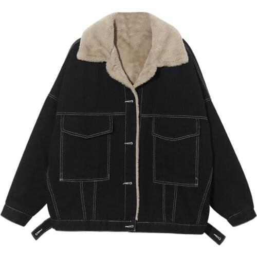 Casual Thick Warm Winter Coat For Women Oversized winter Fashion Lamb Wool Jean Denim Jackets Womens cotton clothes FC498