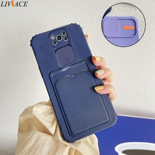 Slide Camera Protect Leather Phone Case For Xiaomi Mi Poco X3 Pro X3 Nfc Shockproof Corner Wallet Card Holder Pocket Cover