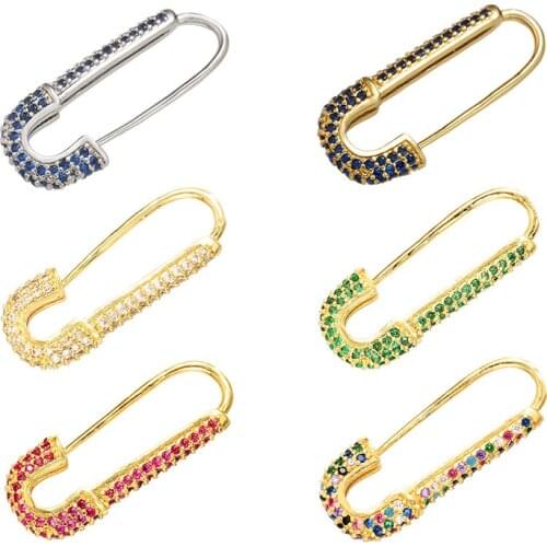 Colorful CZ Zircon Safe Pin Ear Ring Gold Metal Pierced Earrings Punk Rock Style For Women Men Party Exquisite Jewelry Gifts