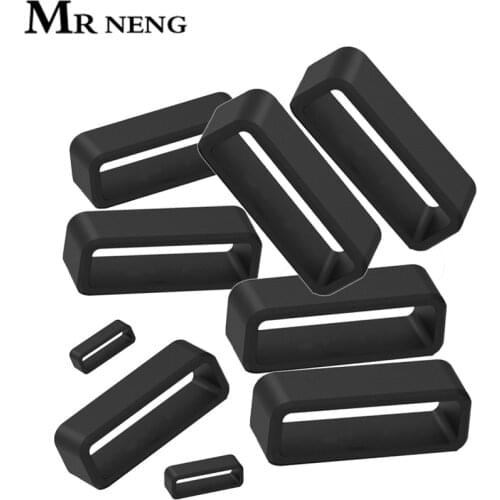 4Pc Black Watchbands 12 14 16 18 20 22 24 26 28 30mm Strap Loop Ring Silicone Rubber Watch Bands Accessories Holder Locker