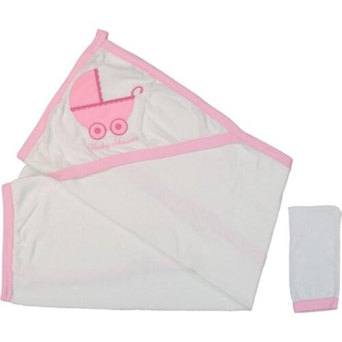Pink Baby Stroller Embroidered Towel Fiber Set
