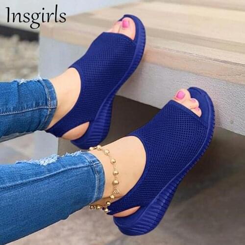 Women Comfortable Sandals 2021 Summer New Open Toe Mesh Ladies Slip On Shoes 35-43 Large-Sized Female Flat Athletic Sandals